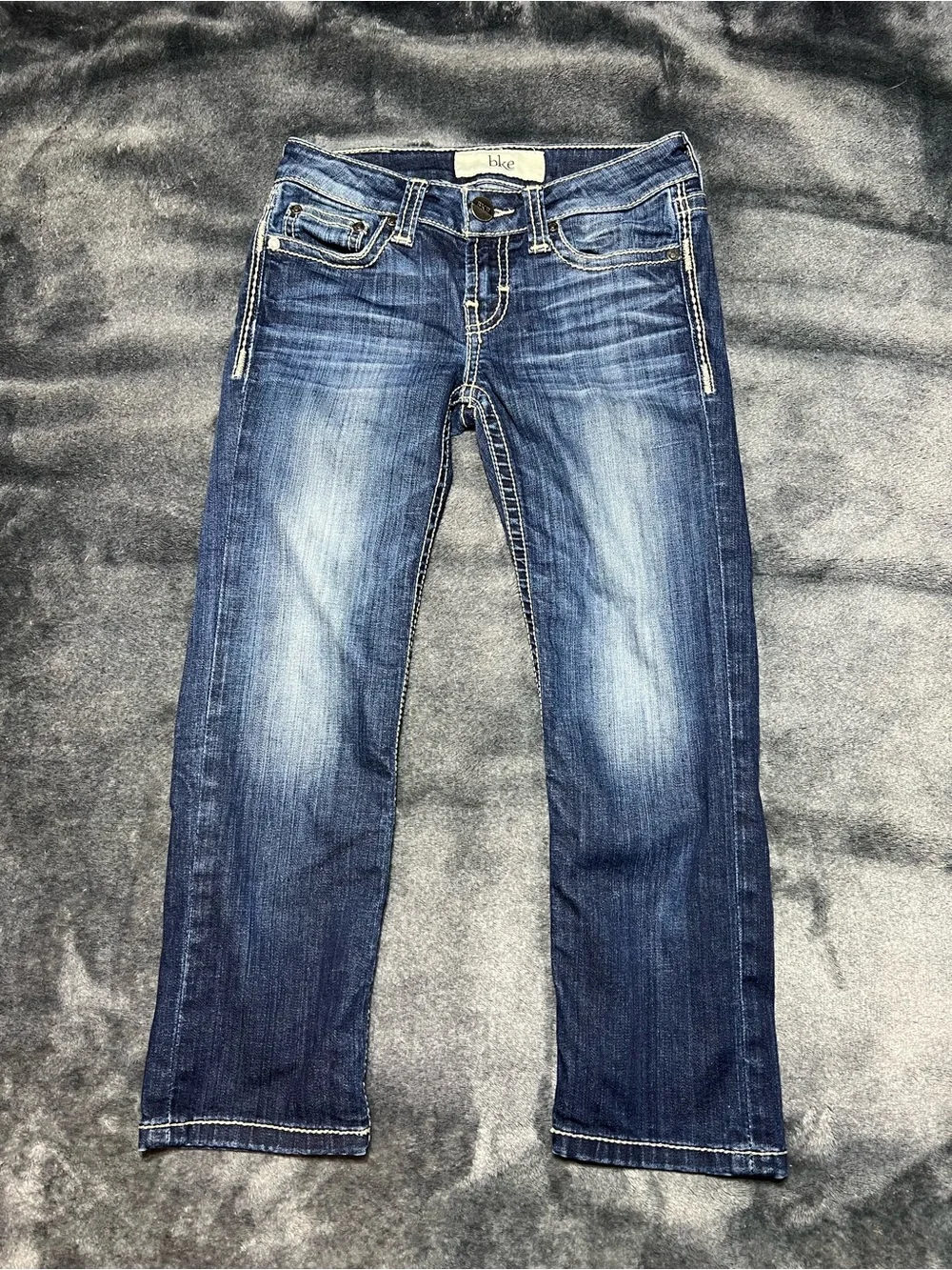 bke girls Mid-Rise Straight Leg Jeans in Dark Blue Wash
